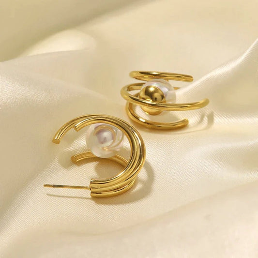 Vintage Pearl Artistic Gold Earrings-Ariette Jewelry