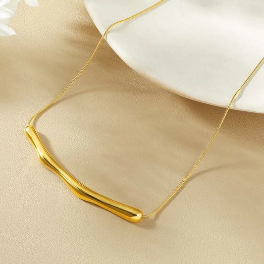 Vintage Gold Bar Wrinkled Pendant Necklace-Ariette Jewelry