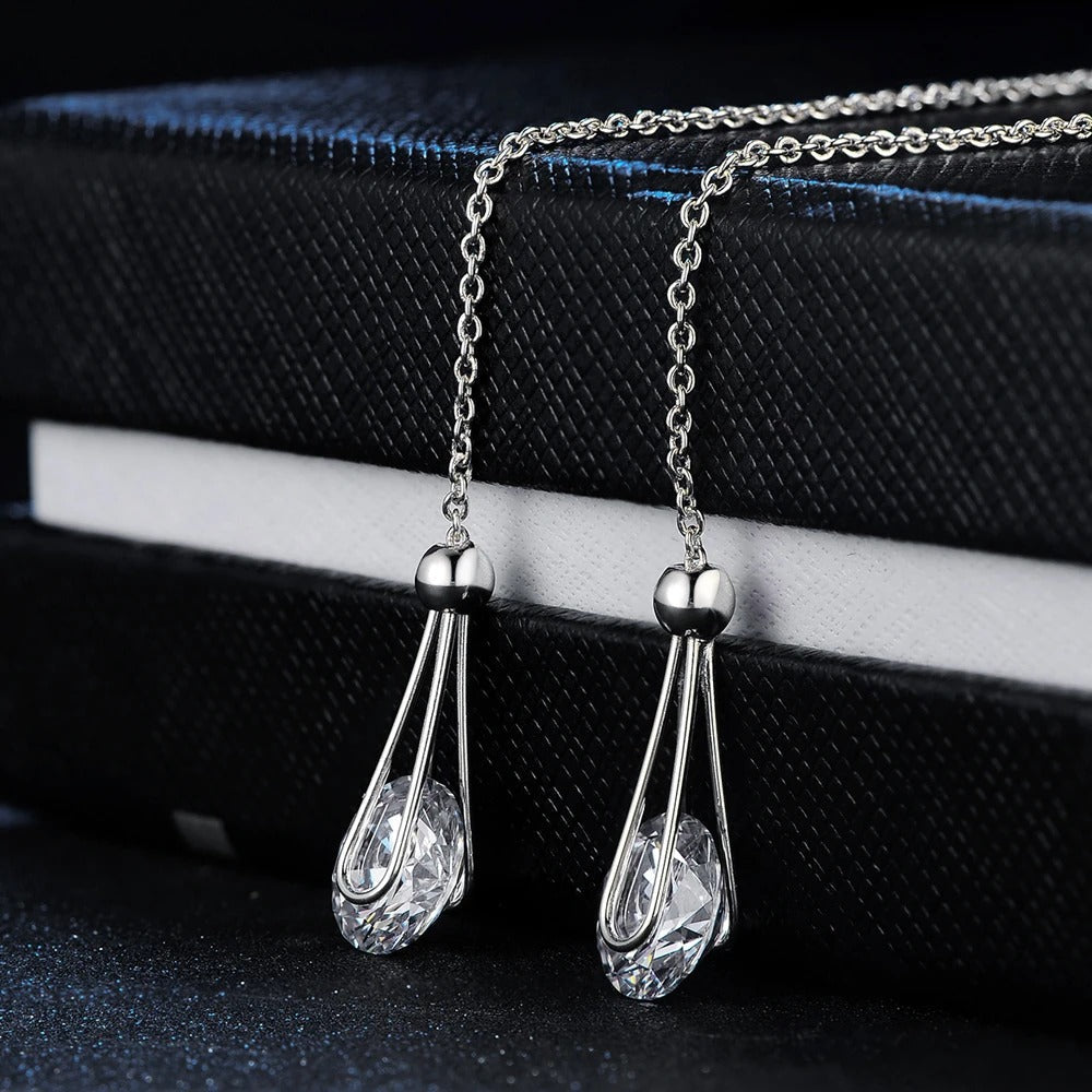 Classic Silver Chain Sparkling Crystal Teardrop Earrings-Ariette Jewelry