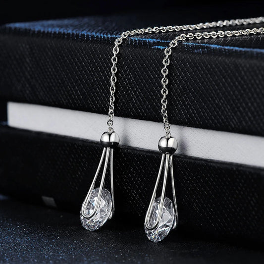 Classic Silver Chain Sparkling Crystal Teardrop Earrings-Ariette Jewelry