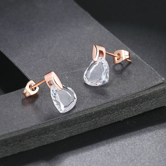 Vintage Rose Gold Heart-Cut Crystal Drop Earrings-Ariette Jewelry