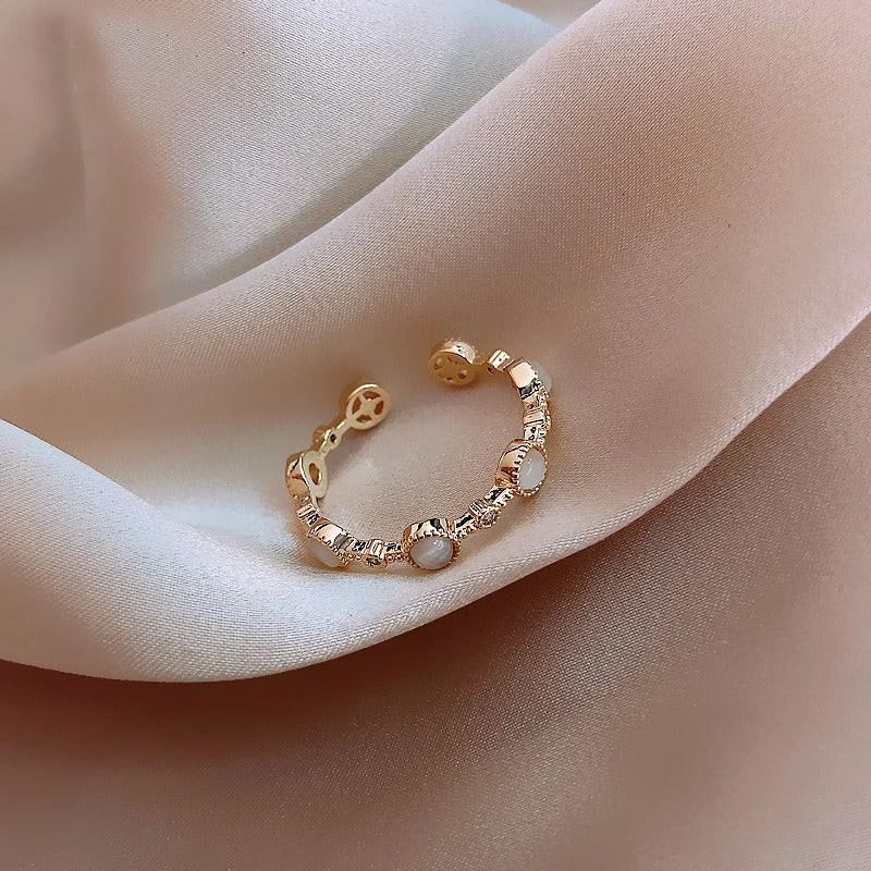 Classic Round Gold & Crystal Adjustable Ring-Ariette Jewelry