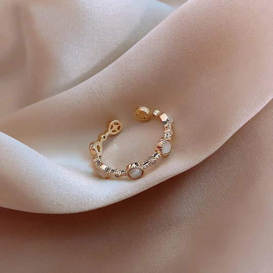Classic Round Gold & Crystal Adjustable Ring-Ariette Jewelry