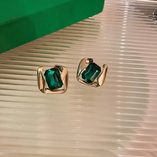 Classic Gold Stunning Green Gemstone Center Earrings-Ariette Jewelry