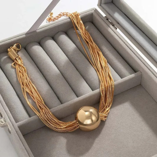 Vintage Gold Multi-Strand Ball Pendant Necklace-Ariette Jewelry