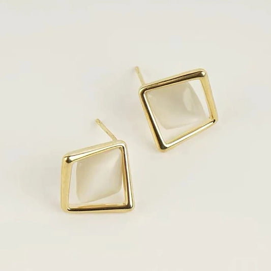 Classic Diamond Opal Hollow Stud Earrings-Ariette Jewelry