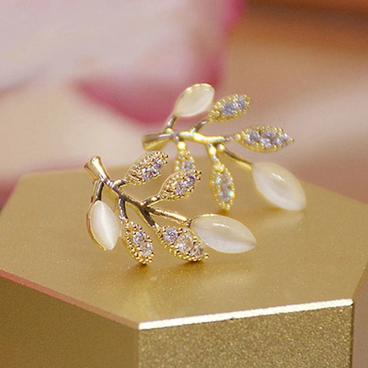 Vintage Gold & Shiny Pearl Leaf Earrings-Ariette Jewelry
