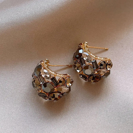 Sparkling Champagne Gold Crystal Drop Earrings-Ariette Jewelry