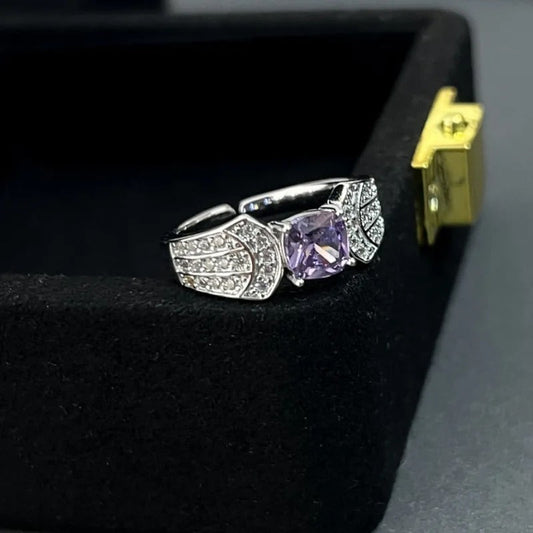 Vintage Silver & Square Purple Gemstone Adjustable Ring-Ariette Jewelry