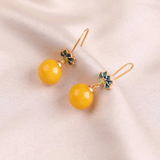 Classic Gold Yellow Flower Drop Vintage Earrings-Ariette Jewelry