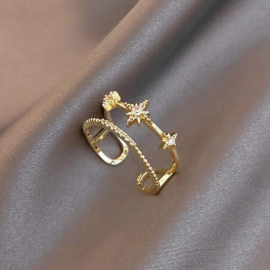 Vintage Gold Sparkling Star Adjustable Ring-Ariette Jewelry