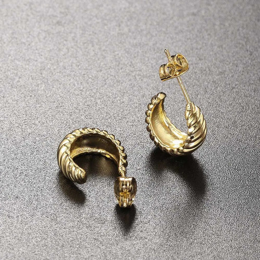 Vintage Gold Spiral Hoop Elegant Texture Earrings-Ariette Jewelry