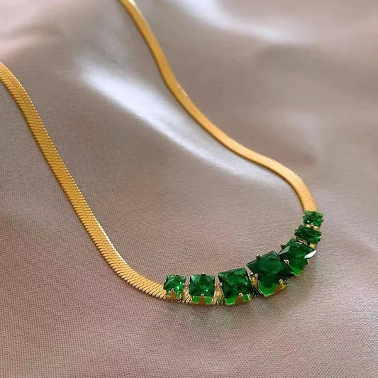 Vintage Gold Green Gemstone Statement Necklace-Ariette Jewelry