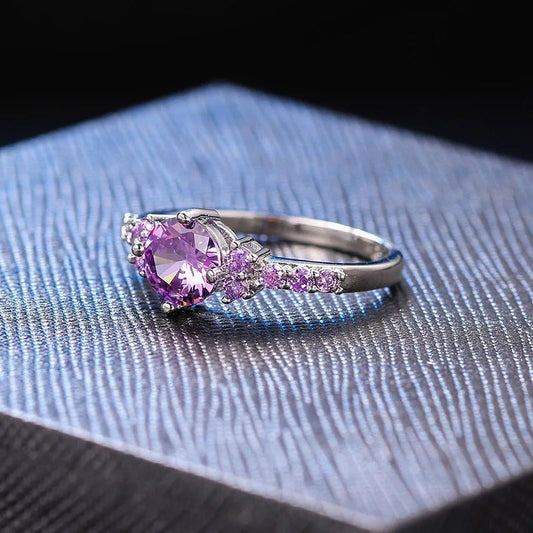 Silver Violet Center Gem & Side Sparkling Ring-Ariette Jewelry