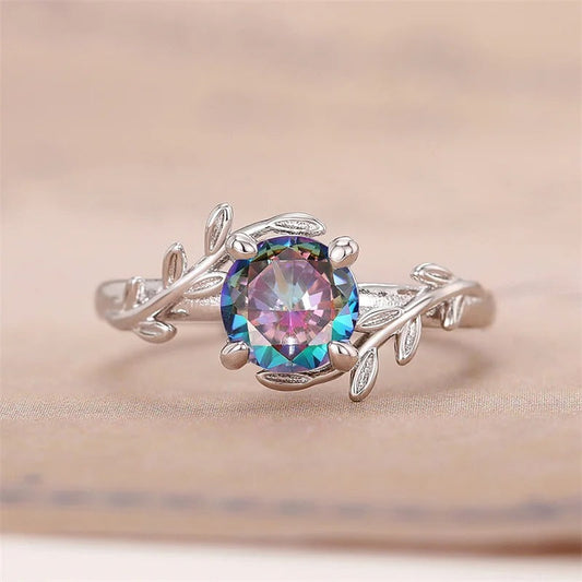 Silver Leaf-Inspired Colorful Gemstone Ring-Ariette Jewelry