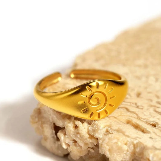 Gold Spiral Sun Symbol Adjustable Ring-Ariette Jewelry