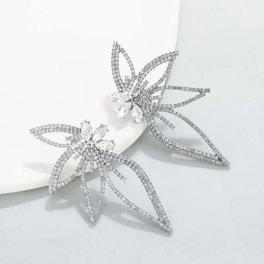 Silver Sparkling Rhinestone Crystal Butterfly Earrings-Ariette Jewelry