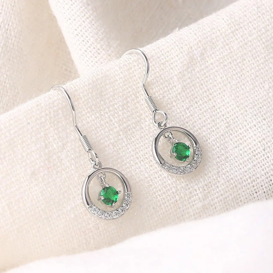 Vintage Silver Green Gem & Sparkling Circle Earrings-Ariette Jewelry