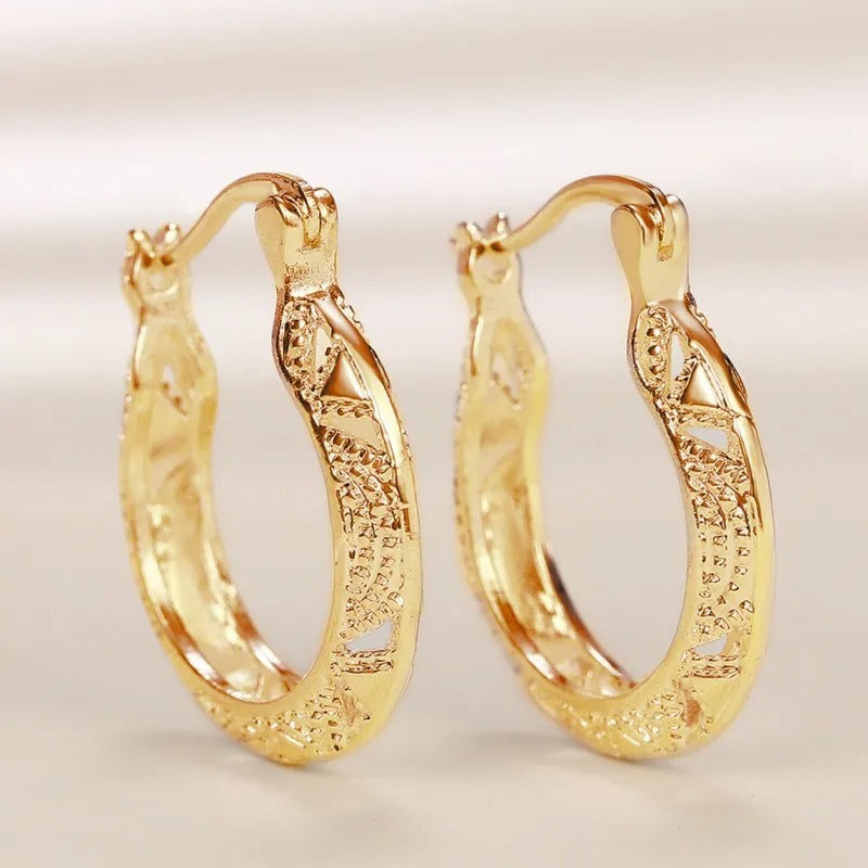 Vintage Gold Etched Pattern Earrings-Ariette Jewelry