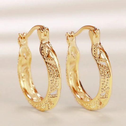 Vintage Gold Etched Pattern Earrings-Ariette Jewelry