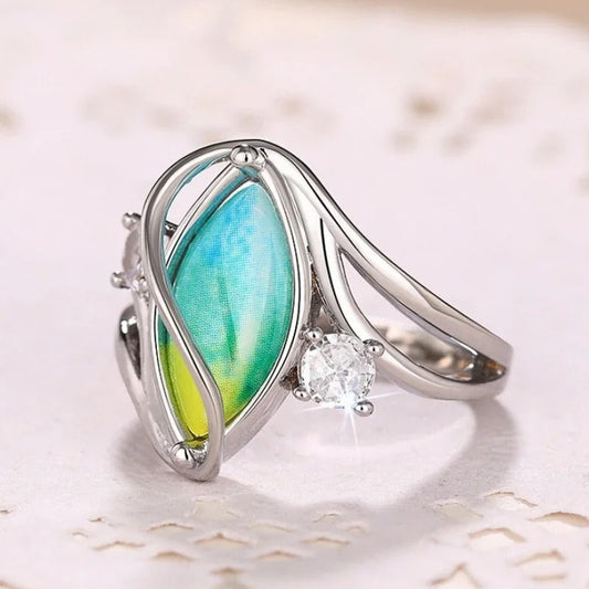 Silver & Blue-Green Marquise Ring-Ariette Jewelry
