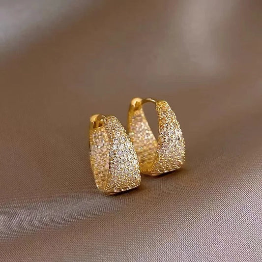 Vintage Gold Paved Crystal Huggie Earrings-Ariette Jewelry