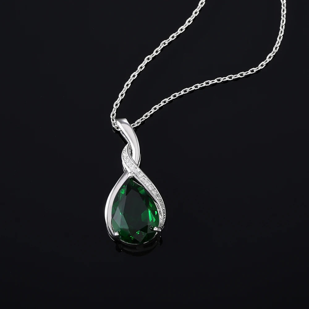 Silver Green Crystal Pendant Necklace-Ariette Jewelry