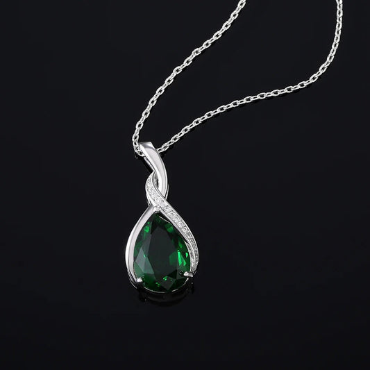 Silver Green Crystal Pendant Necklace-Ariette Jewelry