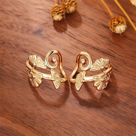 Gold Floral Curl Clip Earrings-Ariette Jewelry