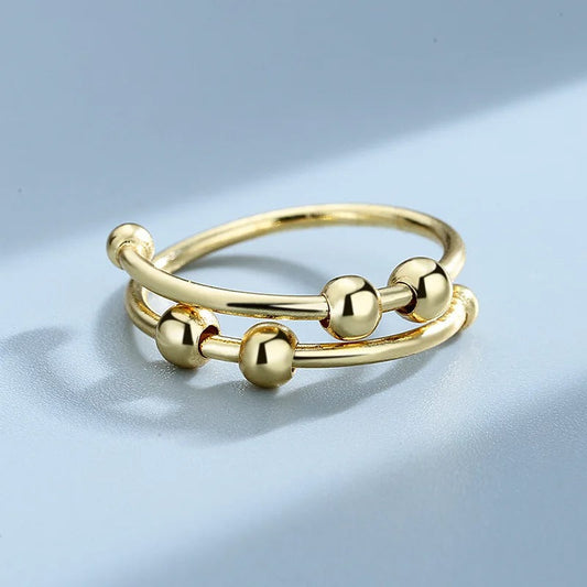 Vintage Gold Beaded Double Loop Adjustable Ring-Ariette Jewelry
