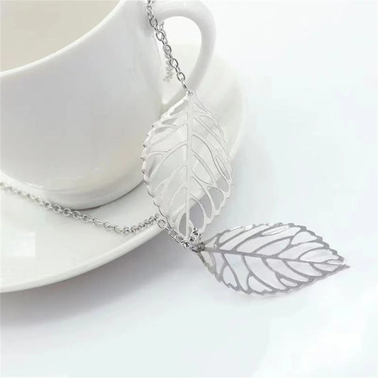 Silver Hollow Leaves Pendant Necklace-Ariette Jewelry
