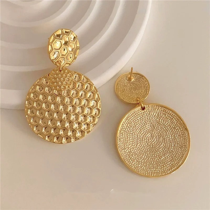 Vintage Gold Honeycomb Textured Drop Earrings-Ariette Jewelry