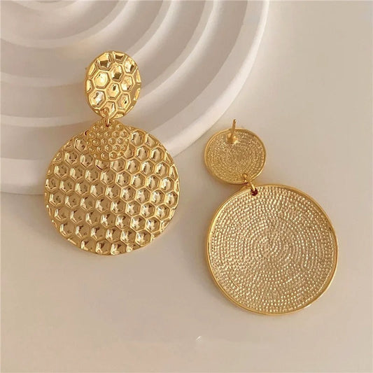 Vintage Gold Honeycomb Textured Drop Earrings-Ariette Jewelry