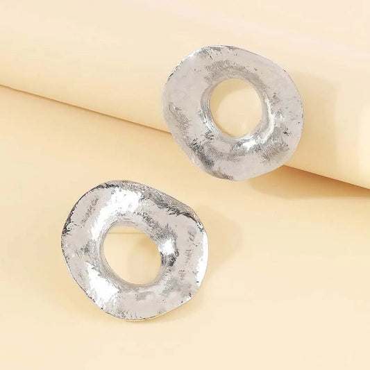 Silver Sculptural Unique Open-Circle Earrings-Ariette Jewelry