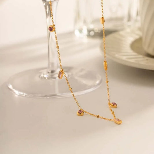 Vintage Delicate Pink Crystal Gold Necklace-Ariette Jewelry