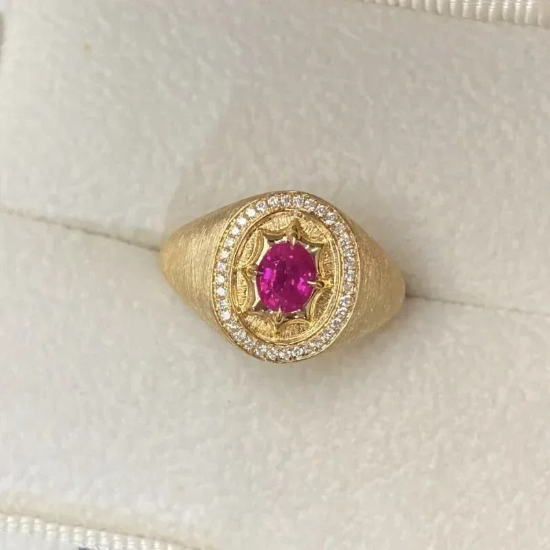 Vintage Gold & Ruby Oval Centerpiece Adjustable Ring-Ariette Jewelry