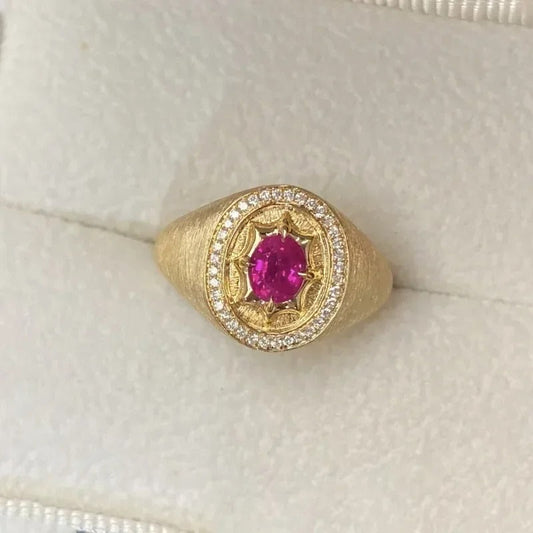 Vintage Gold & Ruby Oval Centerpiece Adjustable Ring-Ariette Jewelry