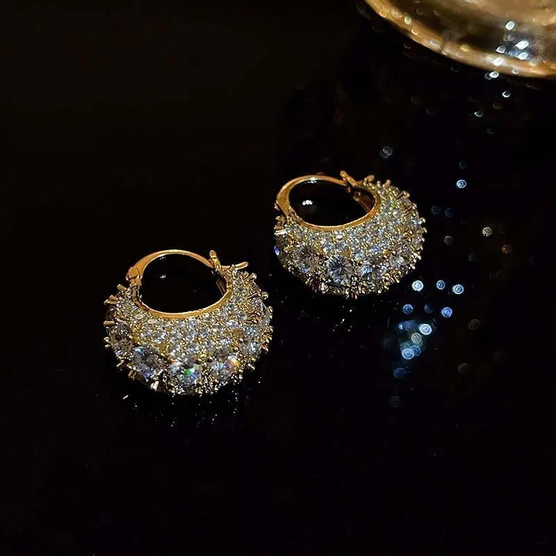 Vintage Crystal Pave Gold Hoop Earrings-Ariette Jewelry