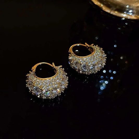 Vintage Crystal Pave Gold Hoop Earrings-Ariette Jewelry