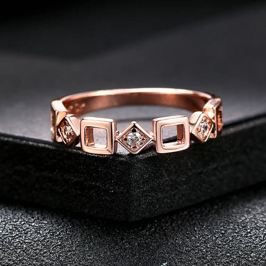 Vintage Rose Gold Unique Geometric Crystal Design Ring-Ariette Jewelry