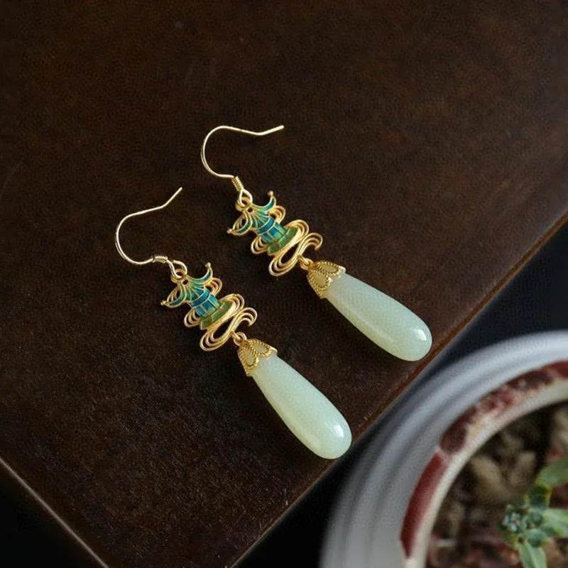 Classic Gold & Teal Drop Jade Earrings-Ariette Jewelry