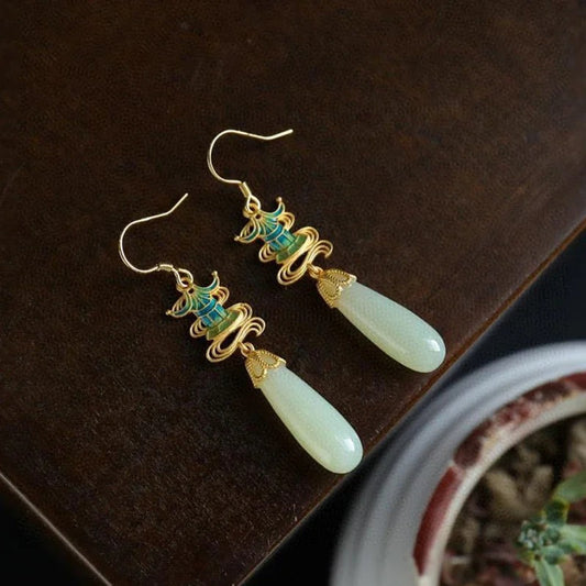 Classic Gold & Teal Drop Jade Earrings-Ariette Jewelry