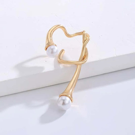 Gold Classic Pearl Sculptural Curved Earrings-Ariette Jewelry