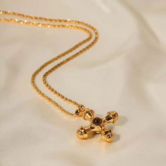 Vintage Gold Cross Pendant & Vibrant Gem Necklace-Ariette Jewelry
