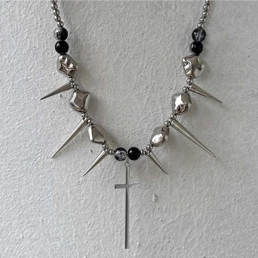 Vintage Silver Spiked Cross Pendant Necklace-Ariette Jewelry