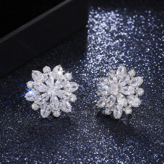 Vintage Crystal Flower Silver Earrings-Ariette Jewelry
