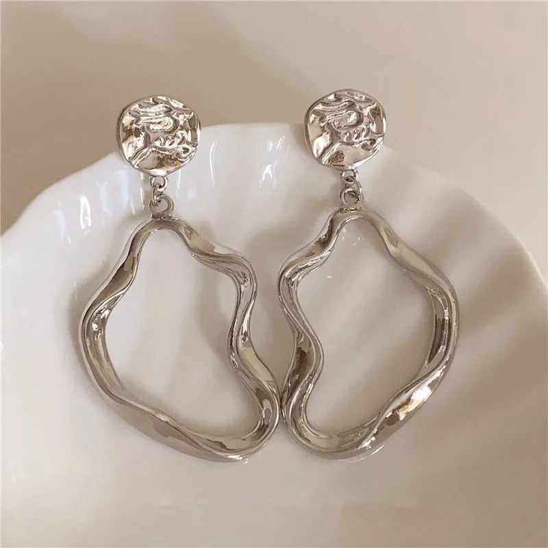 Silver Contemporary Wave Circle Drop Earrings-Ariette Jewelry