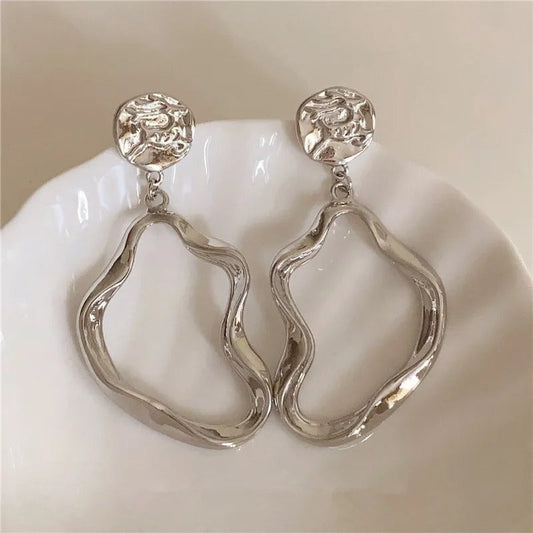 Silver Contemporary Wave Circle Drop Earrings-Ariette Jewelry