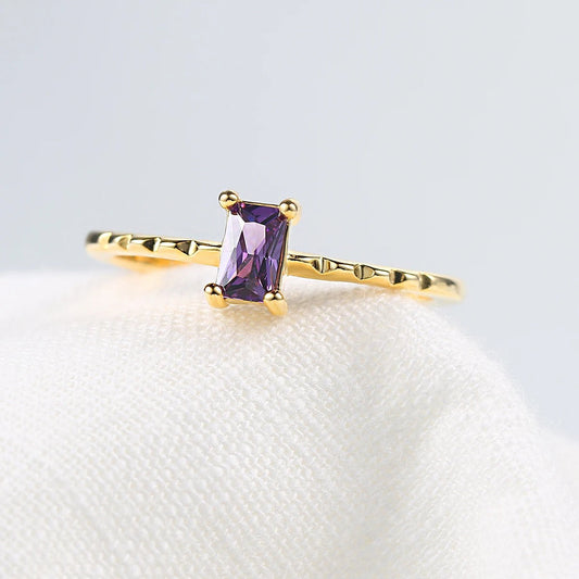 Gold Vibrant Purple Gem & Geometric Design Ring-Ariette Jewelry