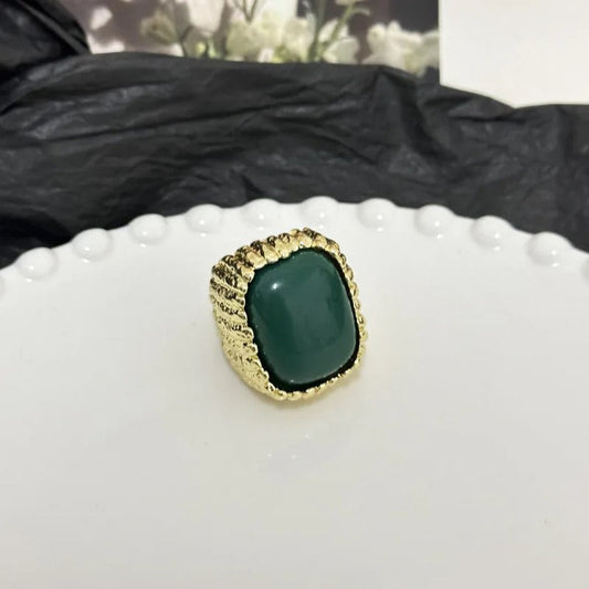 Vintage Gold Green Stone Textured Adjustable Ring-Ariette Jewelry